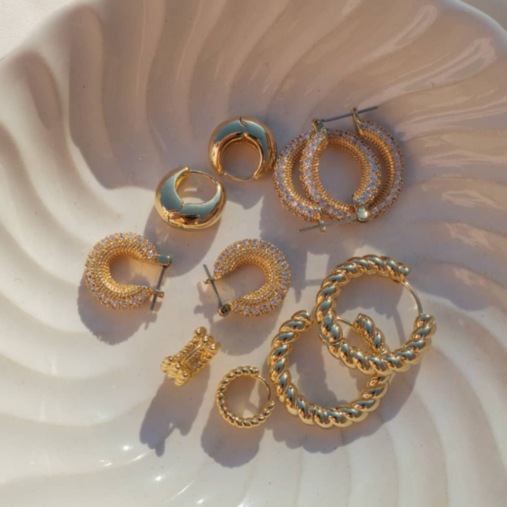 Shiny Geometric Stainless Steel Gold Plated Zircon Earrings 1 Pair