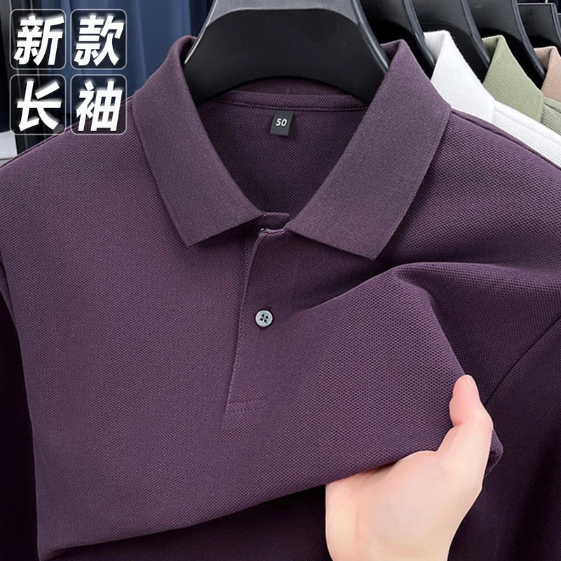 Live Broadcast Same Style 2025 Autum New Style 100% Cotton Men's Long-Sleeved Lapel Polo Shirt Loose Casual Bottoming Shirt Live Broadcast Same Style 2025 Autum New Style 100% Cotton Men's Long-Sleeved Lapel Polo Shirt Loose Casual Bottoming Shirt