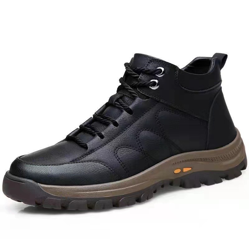 New Sports Comfortable Hiking Winter Men's Fleece Lined Leather High-top Casual Shoes_voghion.com