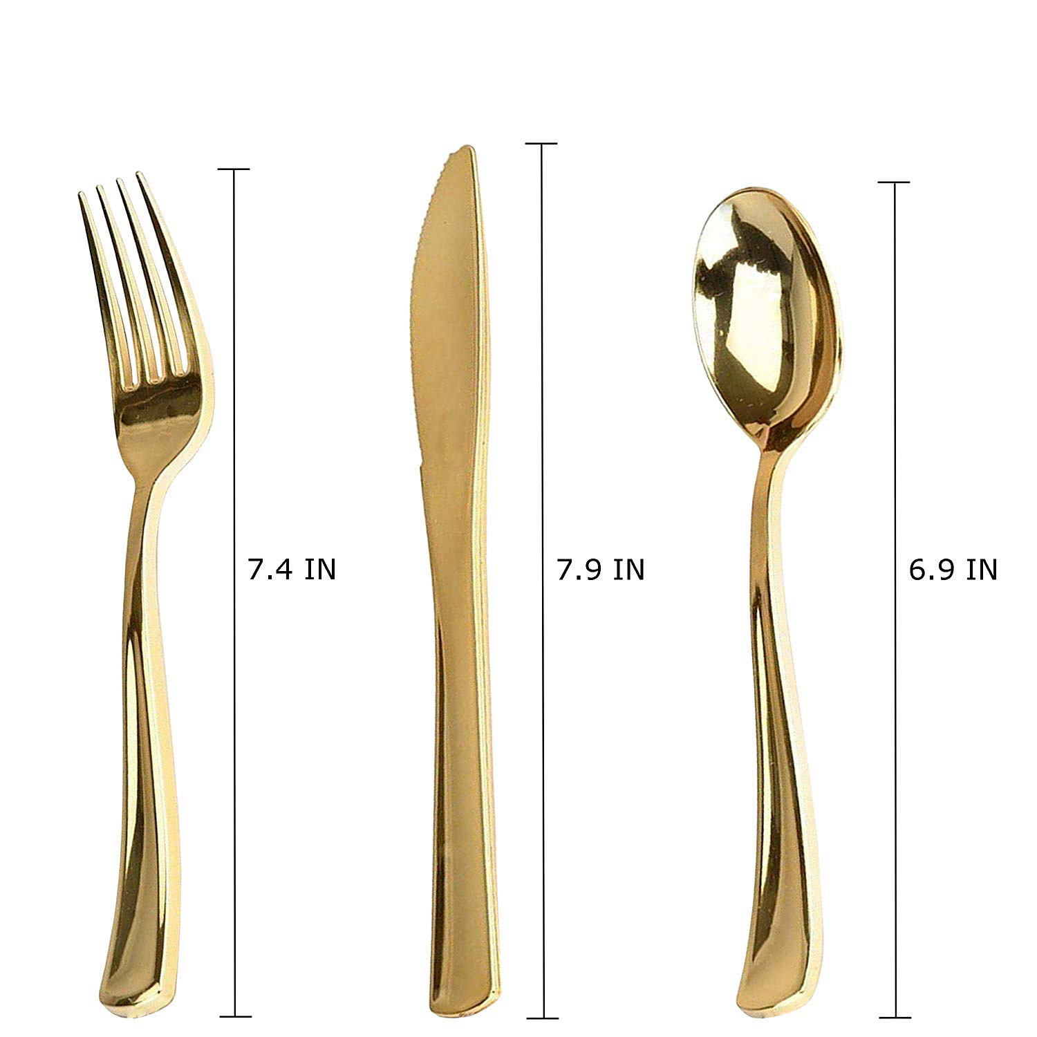 Cuchillo plástico, tenedor y cuchara para el restaurante occidental Cuchillo plástico plateado oro disponible, tenedor y cuchara