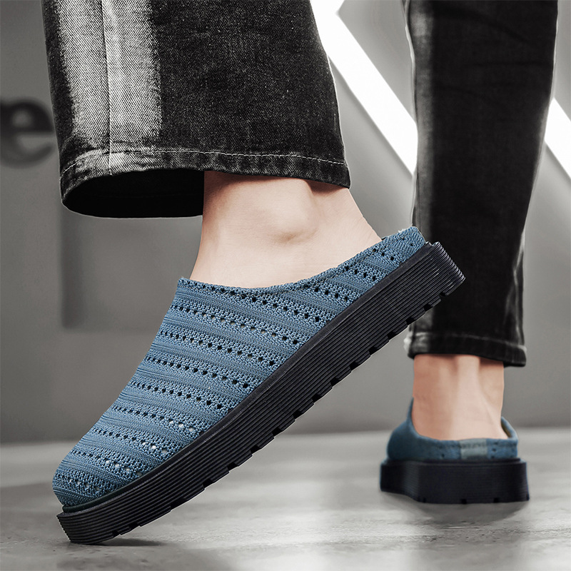 Versión coreana de los nuevos zapatos de verano para hombre, zapatos casuales y cómodos de medio soporte, malla, tejido volador, moda hueca, perezoso