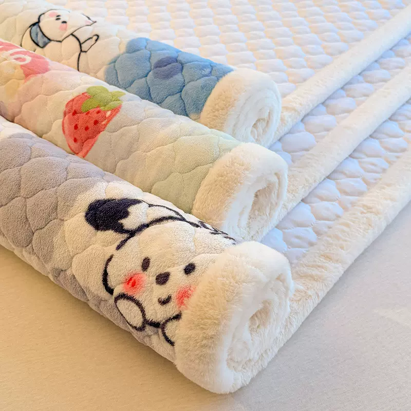 A类冬季高克重牛奶绒床垫加绒加厚夹棉床垫褥子可折叠床护垫软垫~