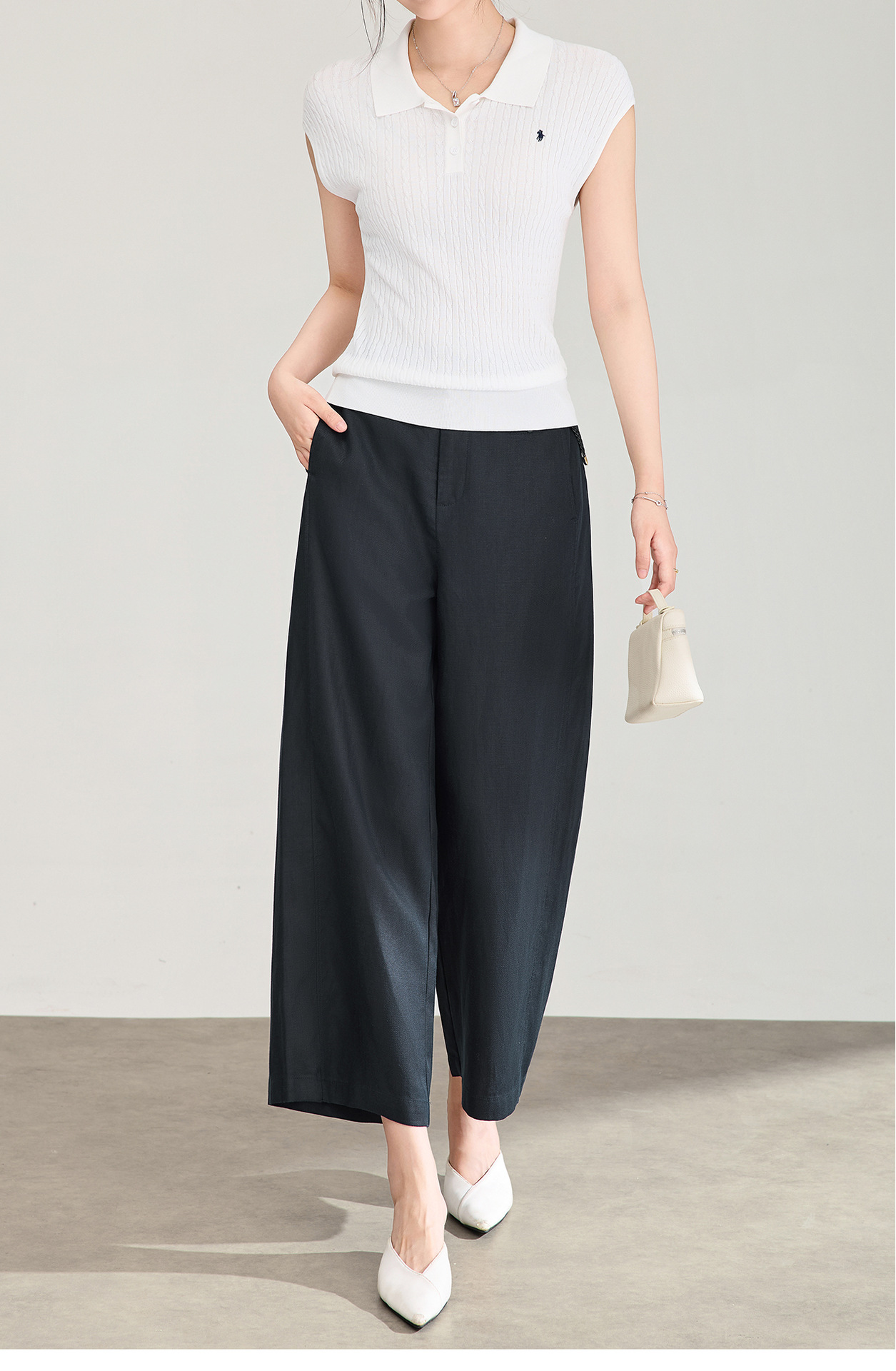 Quần culottes nữ ống rộng dáng suông, cạp cao, chất liệu tencel linen thoáng mát, phù hợp mùa hè — Xanh lông mòng đen chi tiết 10