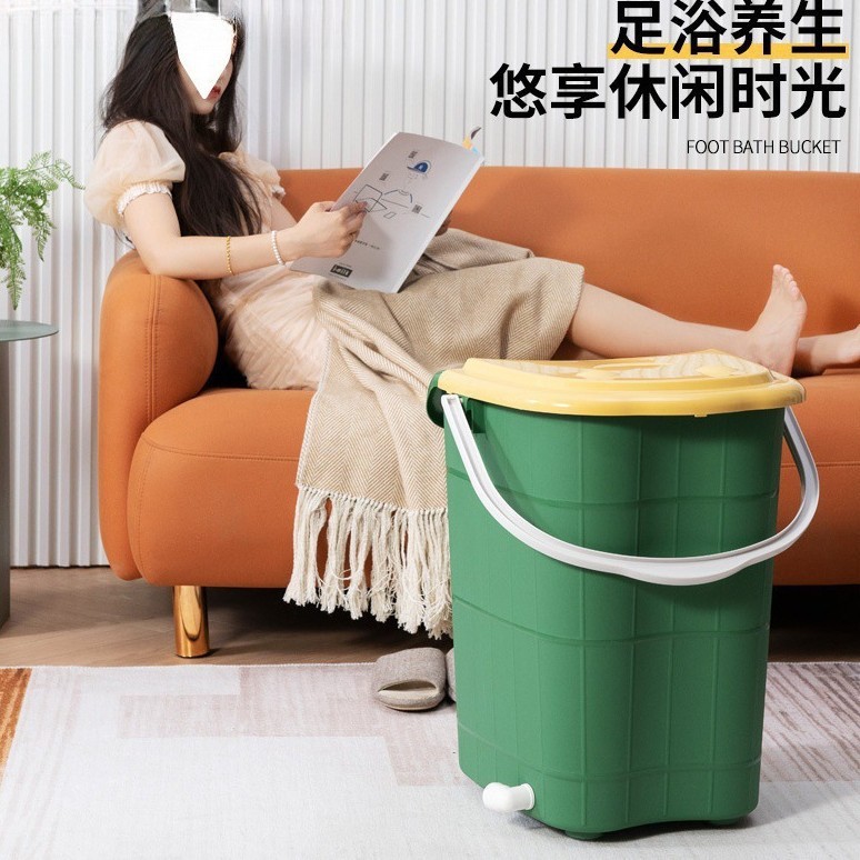 2024家用泡脚桶过小腿塑料加大高深桶按摩洗脚盆带盖保温过膝盖is|undefined