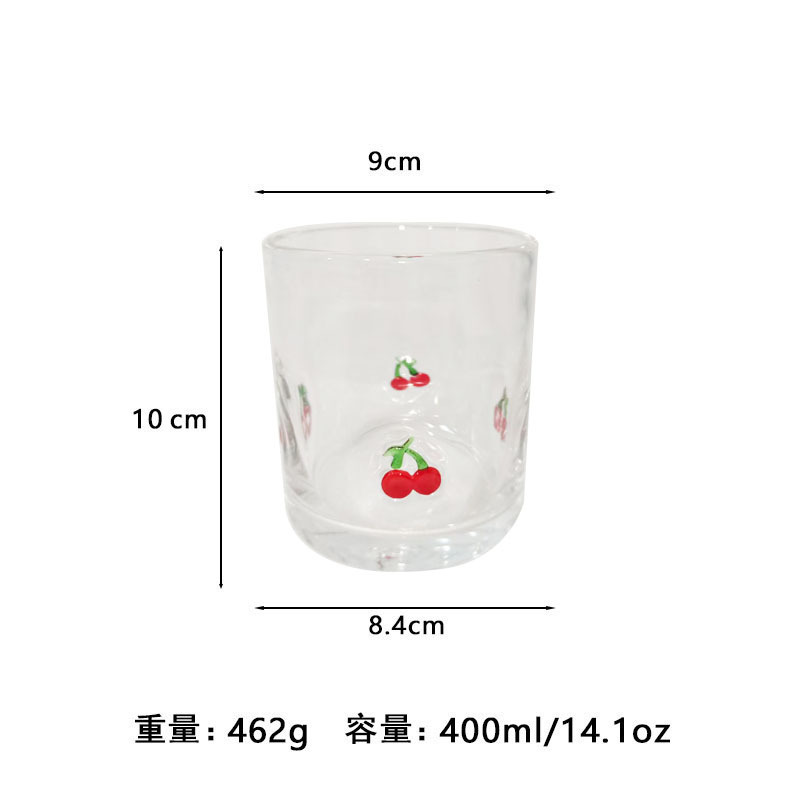 中古人工开口贴片水晶玻璃杯樱桃草莓压花贴片装饰饮品咖啡杯|undefined