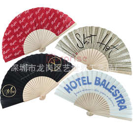 16方原木扇纯色布面可做折叠扇手工艺品空白扇木制折扇可定 制