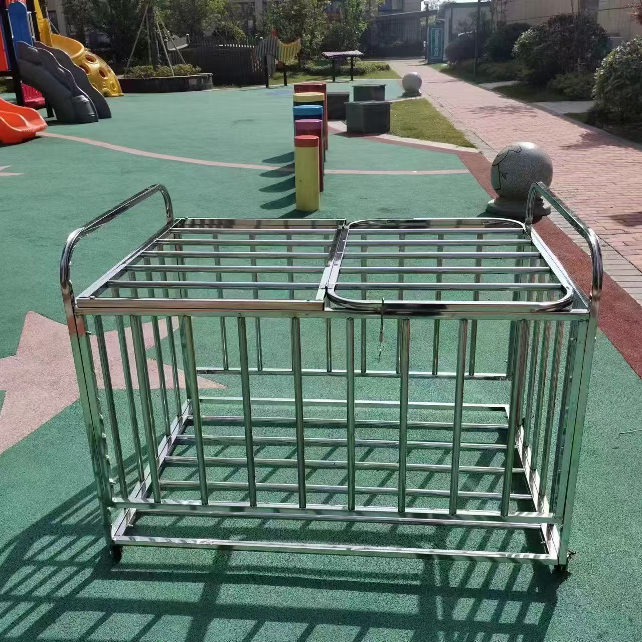 Baloncesto de acero inoxidable almacenamiento al aire libre acabado baloncesto almacenamiento de acero inoxidable entrenamiento montaje carro de pelota escolar