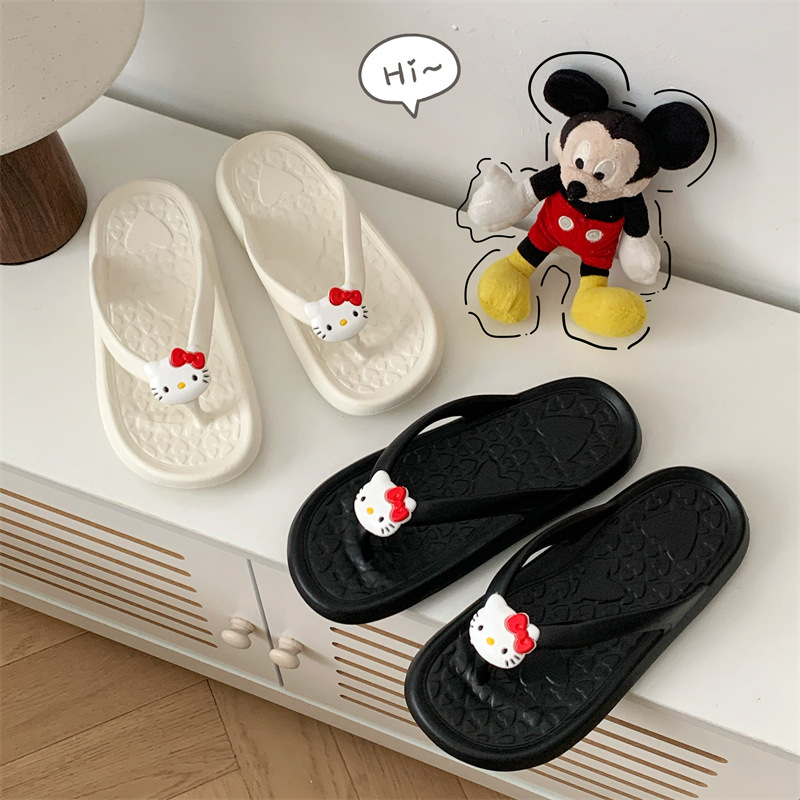Eva Non-Slip Flat Sandals Versatile Polka Dot Hello Kitty Flip-Flops Comfortable Thong Sandals
