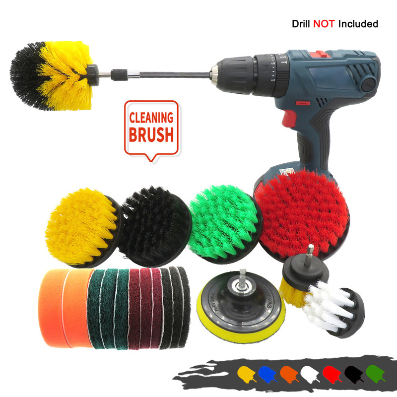 Cross-Border electric drill brush head 20-piece set green kitchen cleaning electric drill wheel hub stain removal cleaning details brush