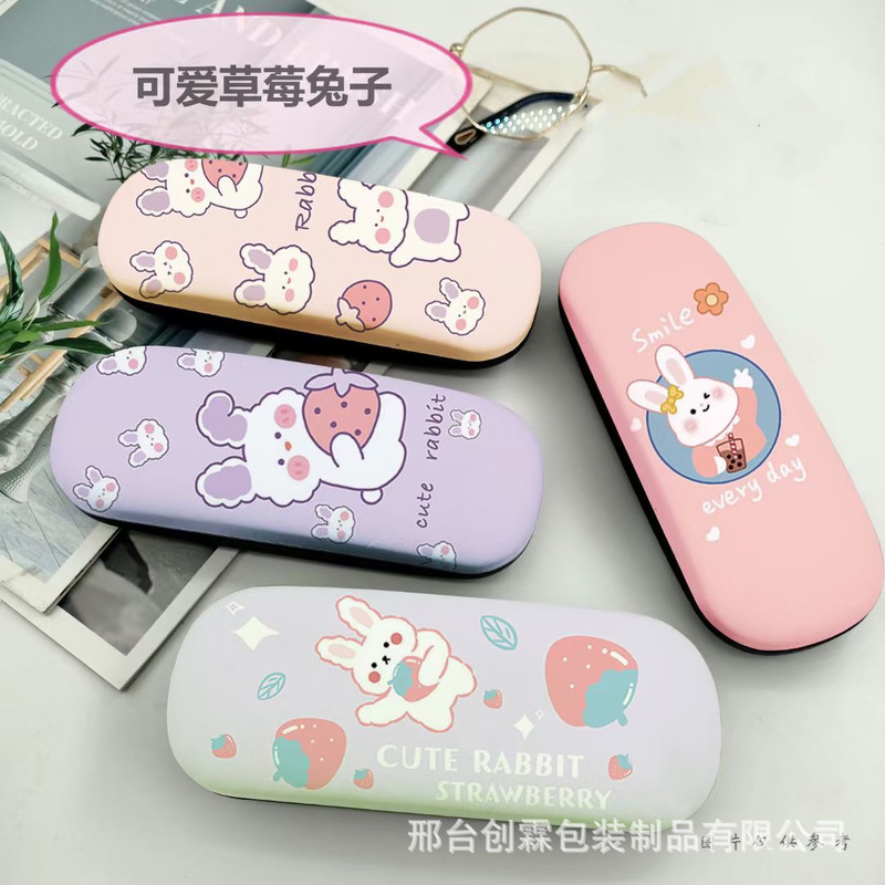 Factory wholesale cute rabbit round cartoon series glasses case children myopia optical frame printed glasses case