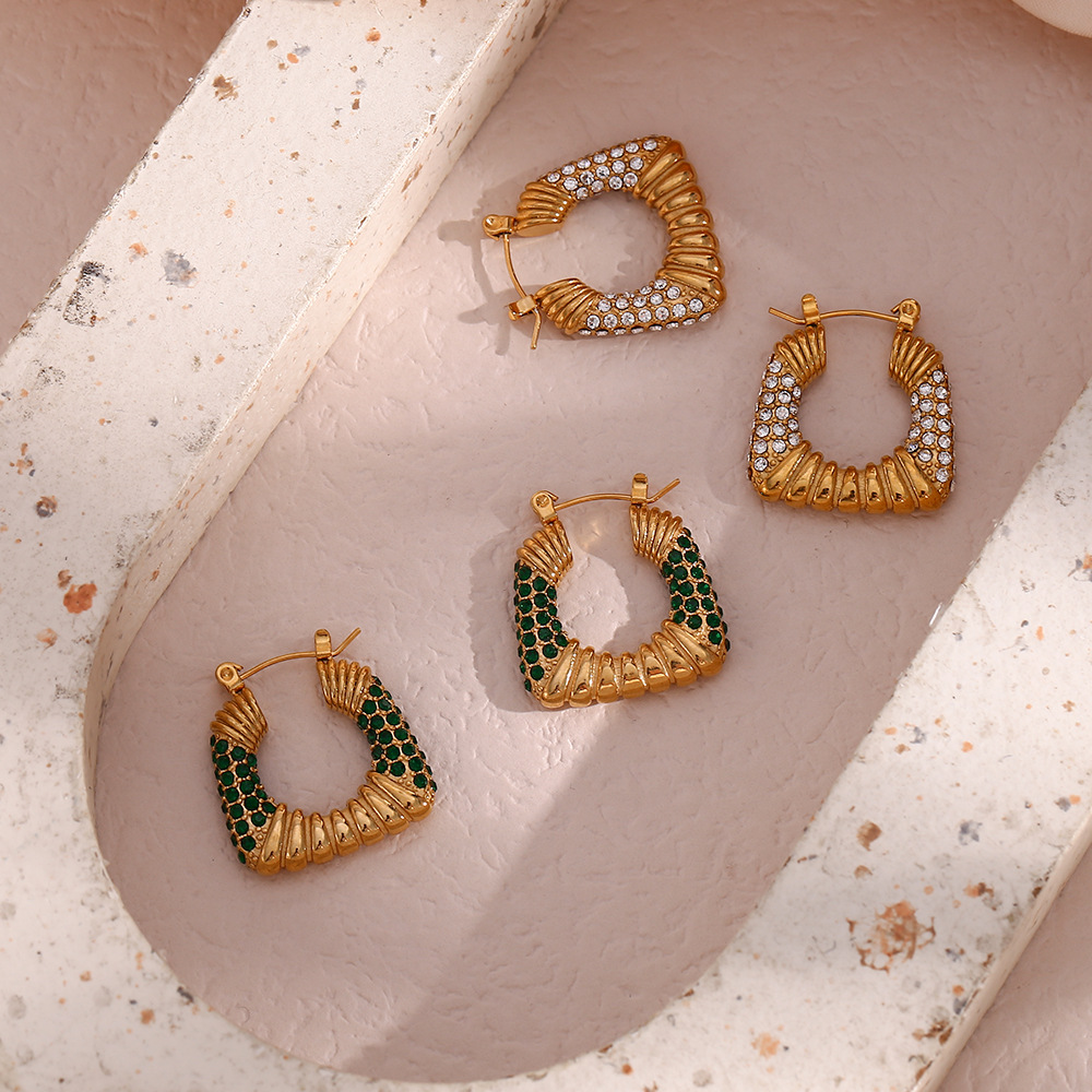 Fashion U Shape Stainless Steel Plating Inlay Zircon Hoop Earrings 1 Pair