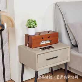 跨境木制小怪兽纸巾盒桌面电缆线收纳盒创意摆件装饰储物盒