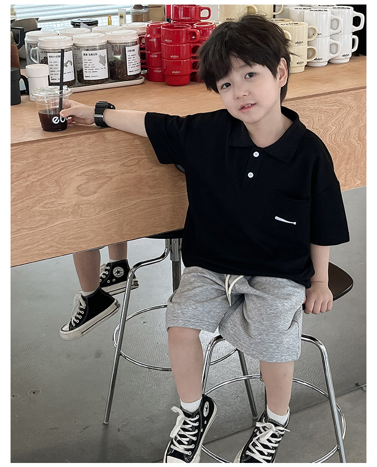 New 2024 Summer boys' polo shirt embroidered fish waistcoat short sleeve casual style summer refreshing handsome top