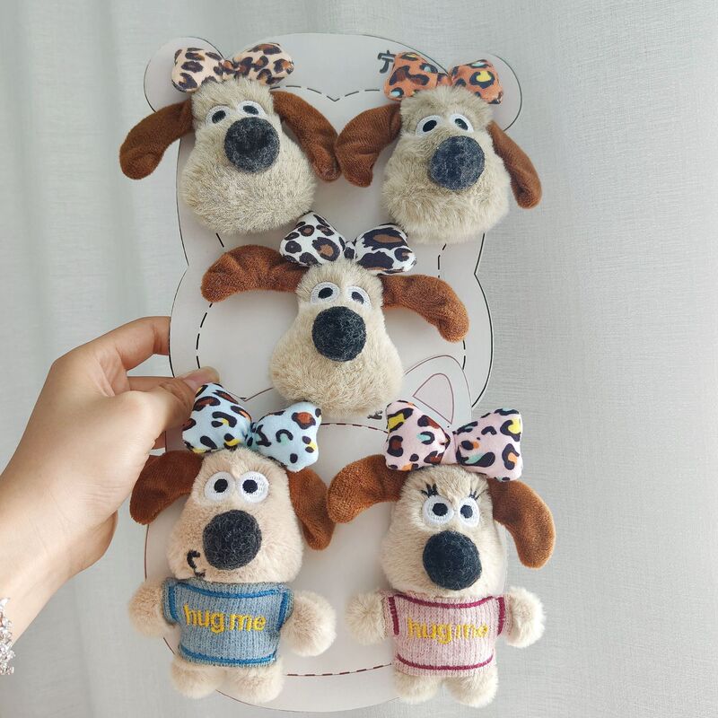 Cartoon Plush Bow Leopard Print Dog Head Doll Pendant Couple Style Full Body Sweater Dog Bag Mobile Phone Case Doll