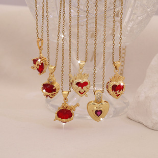 [Ice Cute] Red Love Pendant Necklace Light Luxury Stainless Steel Clavicle Chain Cross-Border Jewelry N1590