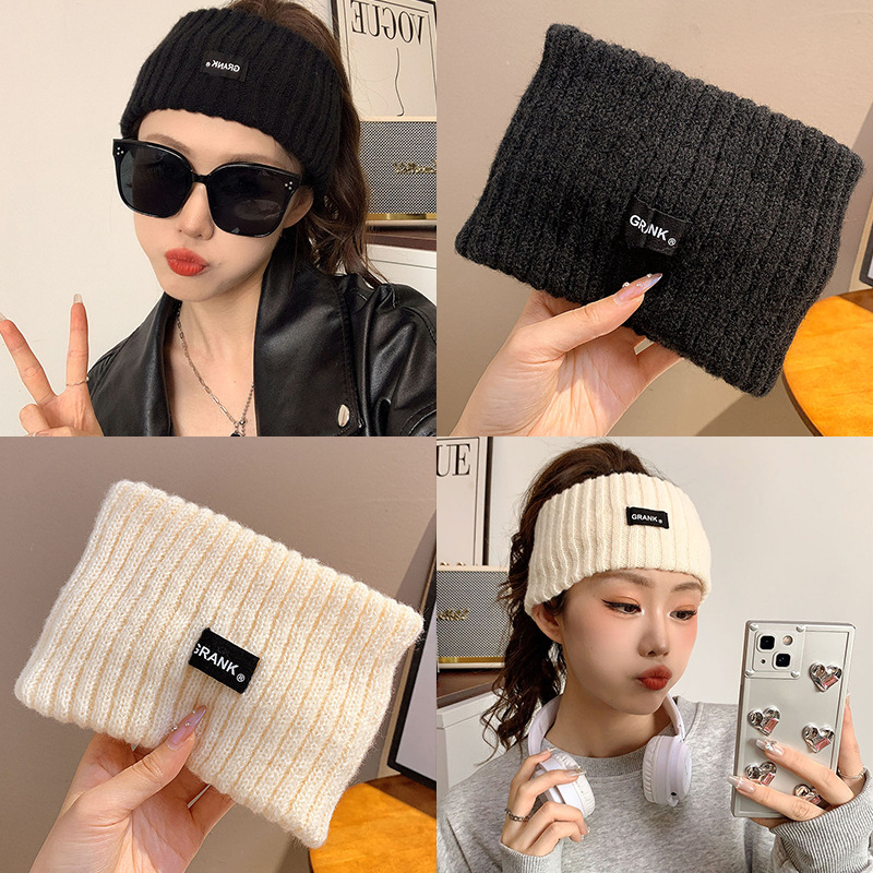 Otoño y invierno correa de cabello de punto para mujeres 2024 nuevo deportivo frente protector a prueba de viento frente caliente cubierta de cabello de mes paquete pañuelo