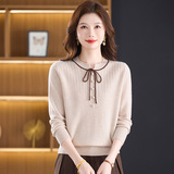 春秋羊毛针织衫新款洋气百搭妈妈长袖毛衣宽松系带圆领女士毛衣，女装针织衫/毛衣，妃慕昵服饰