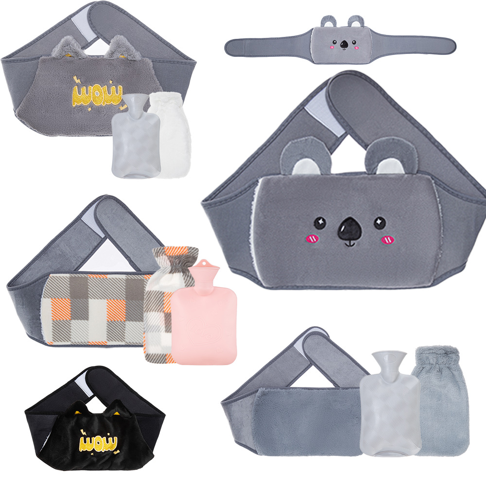 Bolsa de agua caliente de conejo de peluche alargada para la cintura, bolsa de agua caliente de PVC para la cintura.