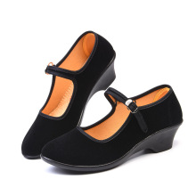 老北京布鞋女黑色高跟坡跟聚氨酯女鞋工作鞋酒店礼仪鞋广场舞蹈鞋