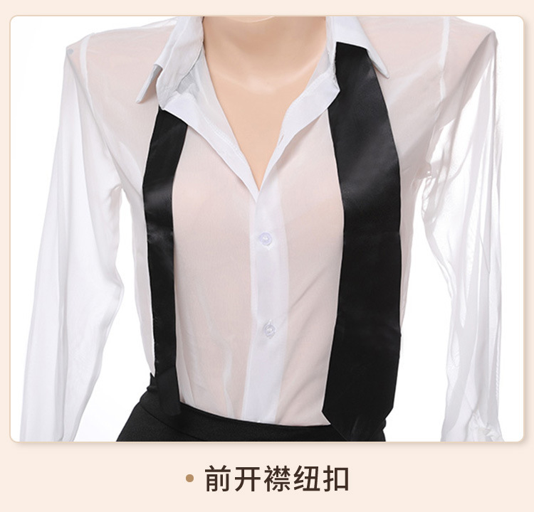 Feimu Secretary Costume Set with Tie, Shirt, Skirt, Thong and Open-Crotch Tights — detail image 24