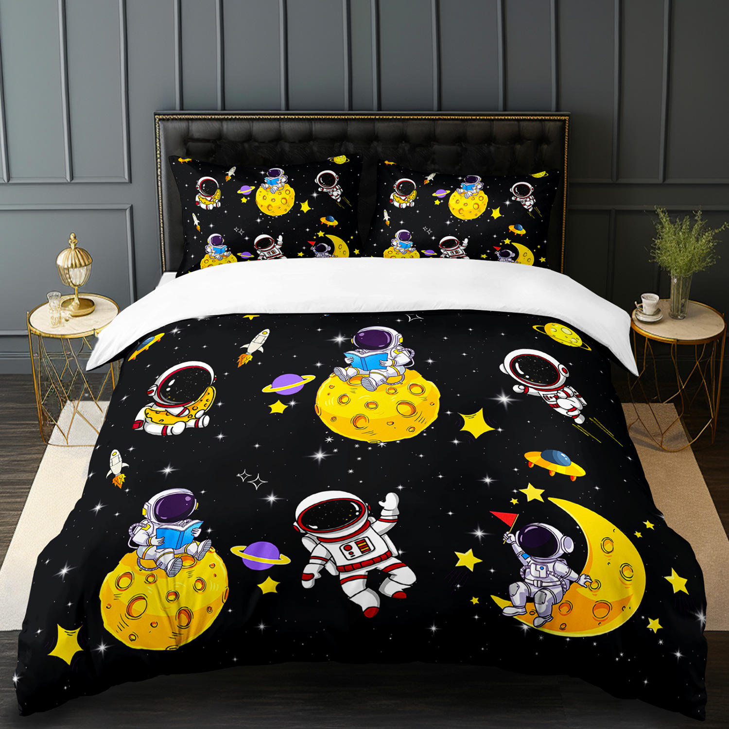 Fábrica de origen textil doméstico astronauta digital impresión set edredón suave piel respaldar TEMU / JIT