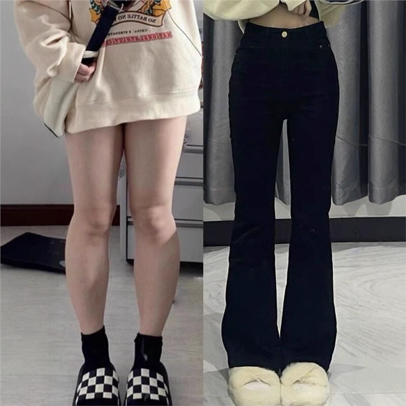 Black Flared Straight-Leg Jeans for Women, High-Waisted, Slimming, Suitable for Spring and Autumn, Flattering for Pear-Shaped Body, Petite, Height-Enhancing Pants Black Flared Straight-Leg Jeans for Women, High-Waisted, Slimming, Suitable for Spring and Autumn, Flattering for Pear-Shaped Body, Petite, Height-Enhancing Pants
