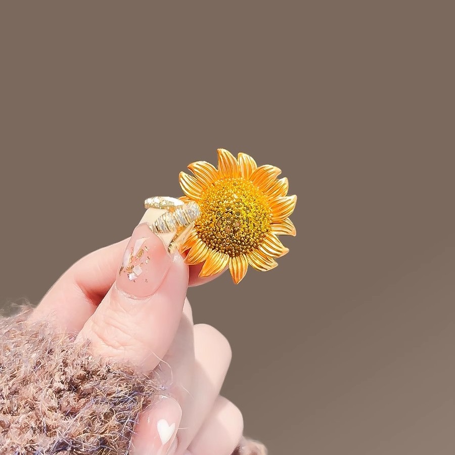 Broche de girassol com abelhinha vibrante em estilo japonês para mulheres, broche moderno e elegante, broche de metal para roupas._voghion.com
