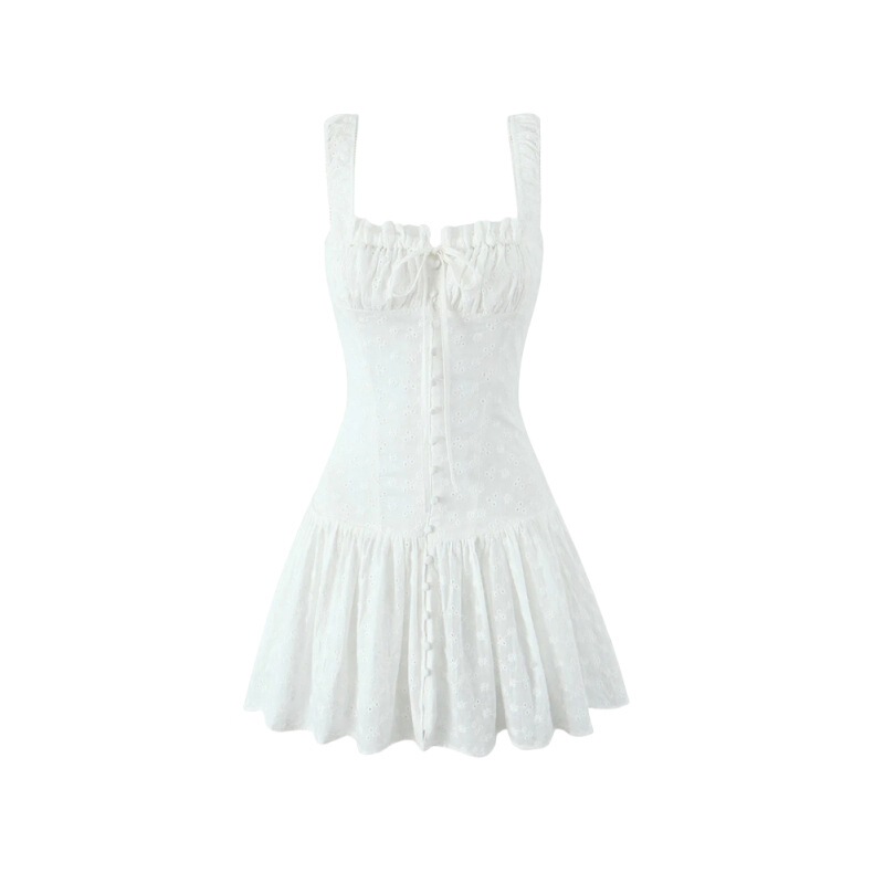 European and American Niche Pure Desire Square Collar Wood-ear Lunch Break Vest dress Women's Single-breasted Slim-fit Waisted Pleated Skirt