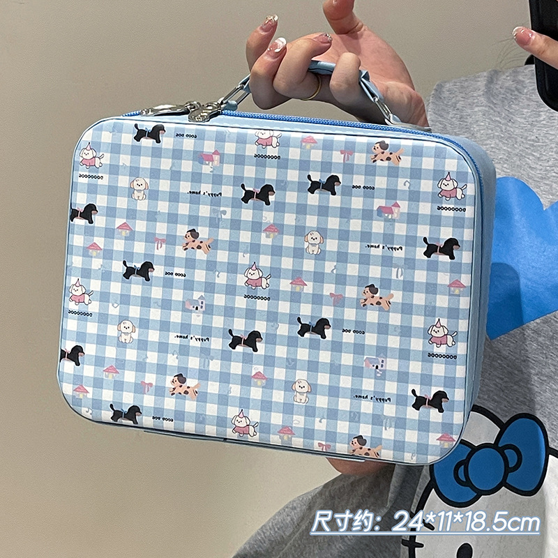 Caja de maquillaje de espejo con celosía azul