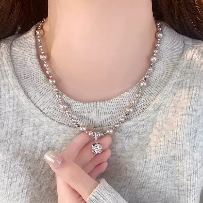 Titanium Steel Non-Fading Rose Sugar Cube Pearl Necklace Women's 2025 New Hot Style Clavicle Chain Necklace Accessories Accessible Luxury