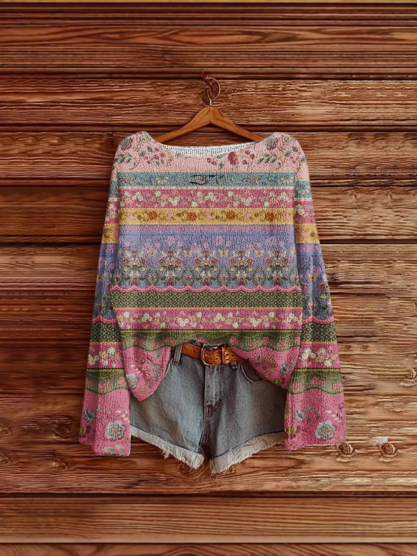 Wq-Yzl1-Off-The-Shoulder Long-Sleeved Sweater with 3Dai Print