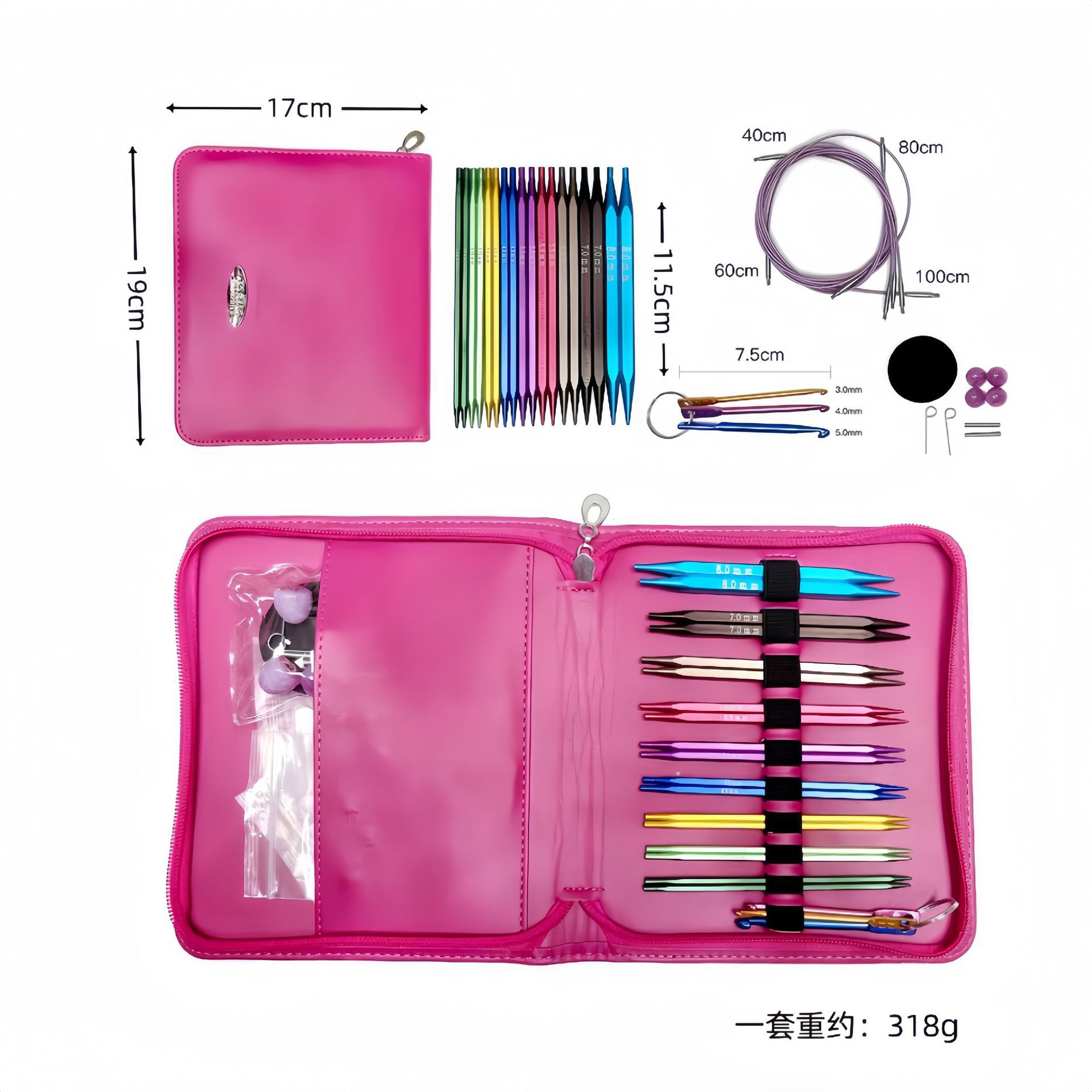 El conjunto de aguja de anillo desmontable cambia la cuerda colorida varilla de tejido aguja alargada pu herramienta de tejido carbonizada aguja de bambú anillo