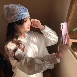 Spring and Summer Travel French Retro Cotton and Linen Small Square Scarf, Versatile Silk Scarf, Thin Neck Scarf, Decorative Headscarf and Headband