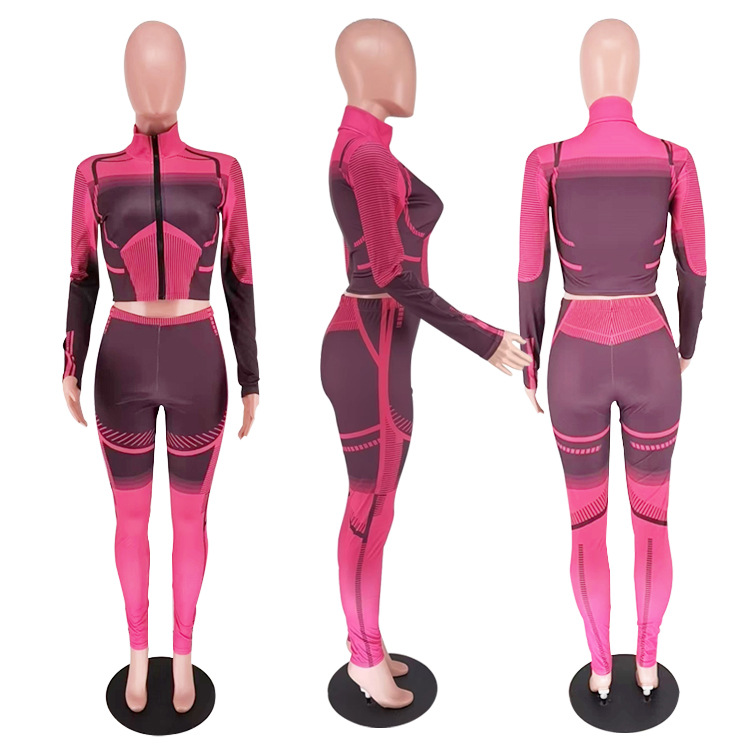 315g Weight Long Sleeve Sleeve Length Spandex, Polyester Fabric Type Pant Co-ord Set Sets Type 2 Pieces Set Quantity Sports Occasion Standing Collar Neckline Sports Function Skinny Fit Type Geometric Pattern Autumn Season Women's Gender Sports Style Sports Women's Sports Geometric Spandex Polyester Pant Co-ord Set Pants Sets 24