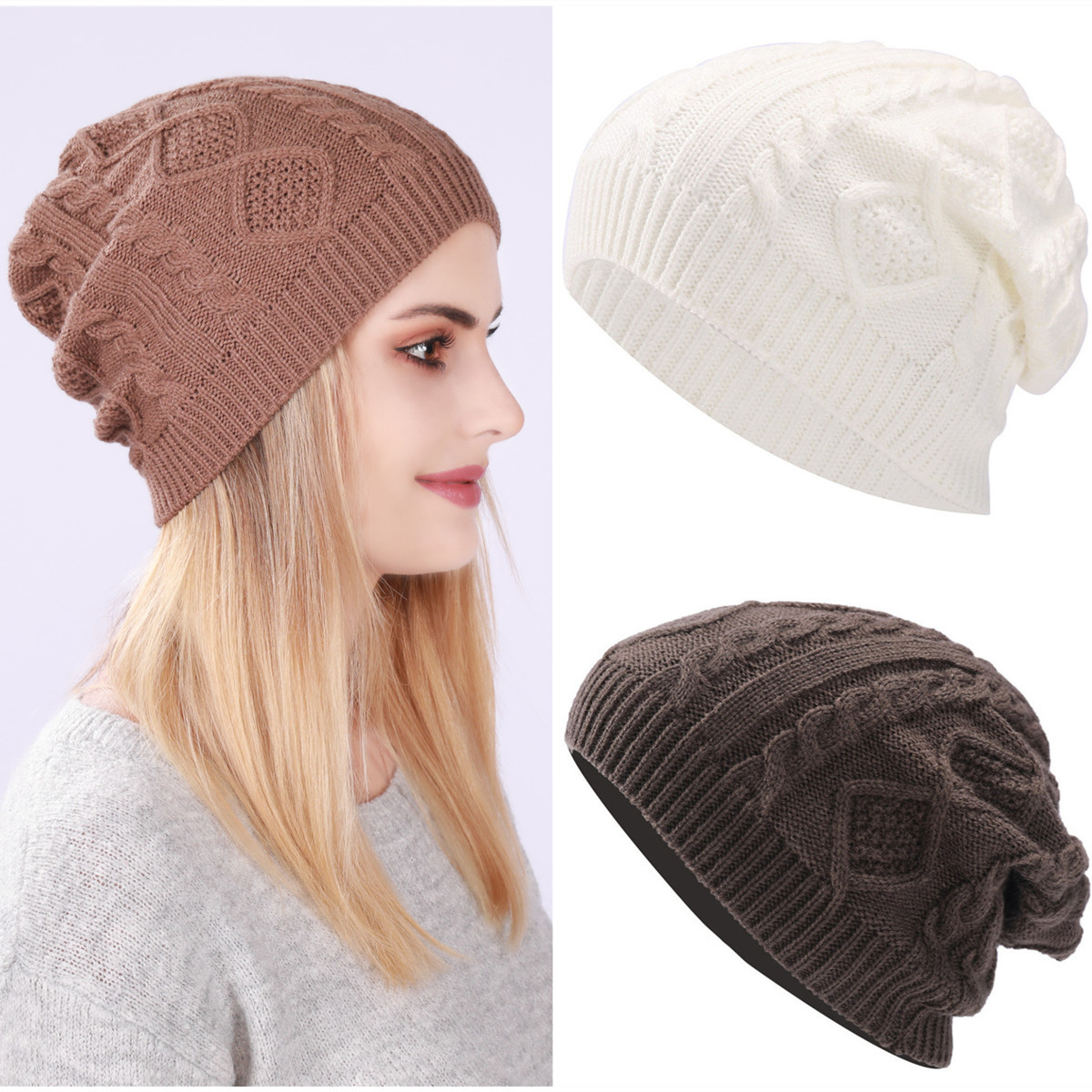 Gebreide muts voor dames en heren warme wintermuts met ruiten_voghion.com