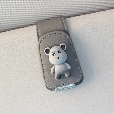 Creative car glasses clip car sun visor storage multifunctional car glasses clip sunglasses card bill holder (Car Glasses Clip/Bill Clip) - dark-gray-gray-bear