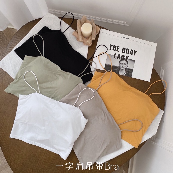 Japanese Girl's Off-shoulder Sling Bra Thin Shoulder Strap Strapless Vest Cup One-piece Underwear