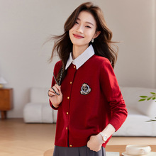 假两件上衣女时尚洋气针织开衫2024秋冬款女装外搭衬衫领毛衣外套