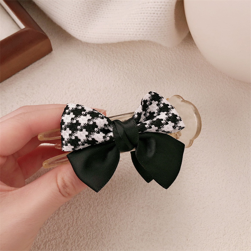 Tela moda retro plaid lazo pinza mujer alta cola de caballo pinza para el cabello en la parte posterior de la cabeza pinza de tiburón accesorios para el cabello