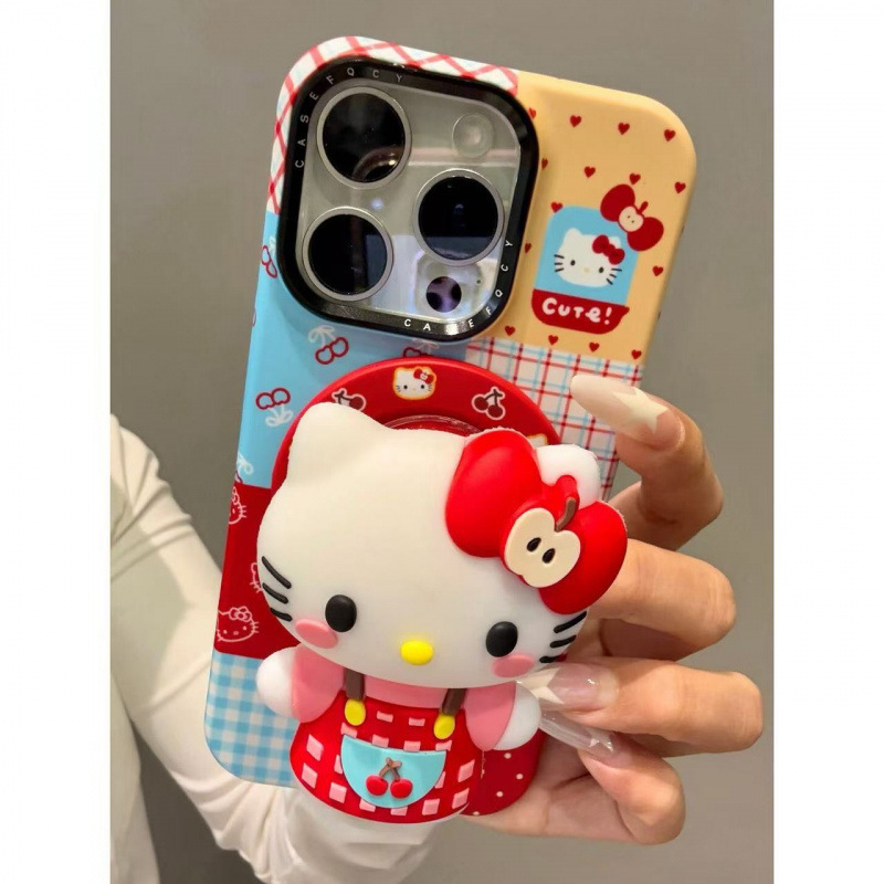 卡通线条格纹樱桃猫咪适用iphone16promax苹果15pro手机壳华为p70|undefined