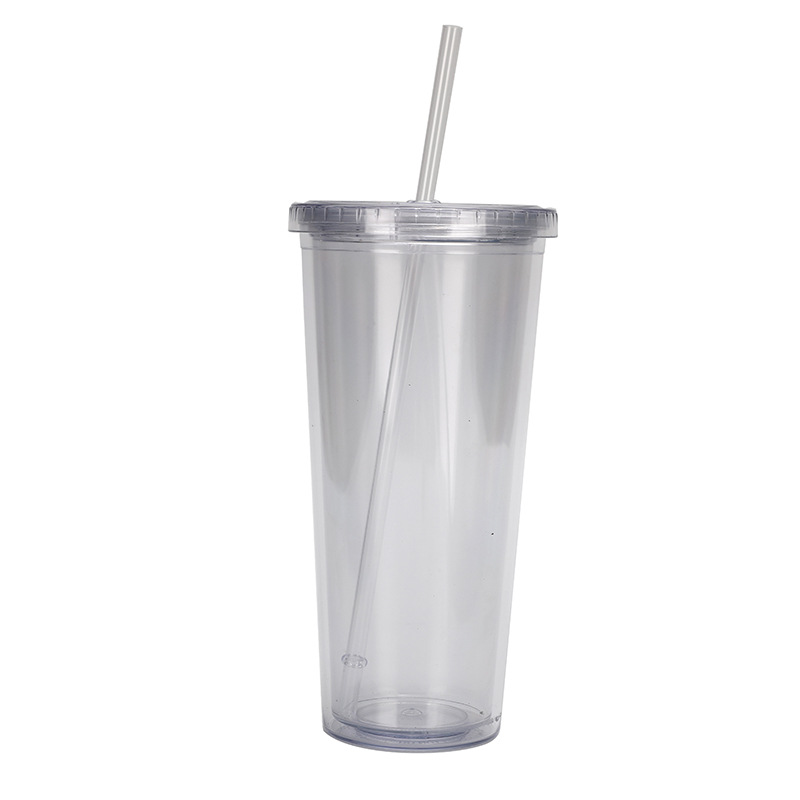 El nuevo fabricante 24oz transfronterizo creativo transparente beber taza Internet celebridad moderno simple portátil de doble capa taza de paja