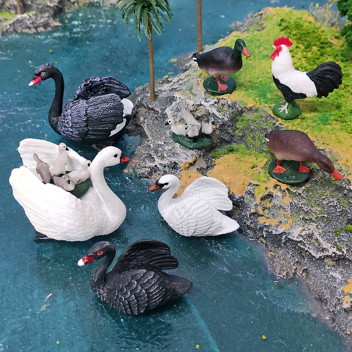 Cross-border simulation poultry animal chicken model children's cognitive green duck grey duck black swan rooster ornament toy