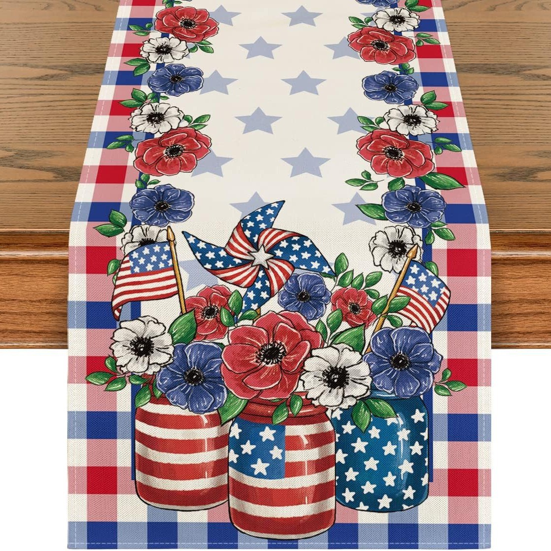Transfronterizo 2024 Amazon nuevo día independiente pentáculo lino tabla bandera tabla de comedor tabla de té tabla de bandera