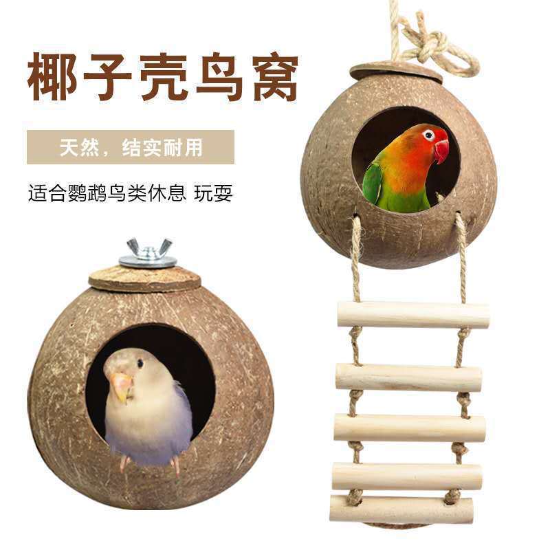 鹦鹉保暖鸟窝牡丹虎皮文鸟鹦鹉玄凤鸟窝原生态手工椰子壳鸟窝
