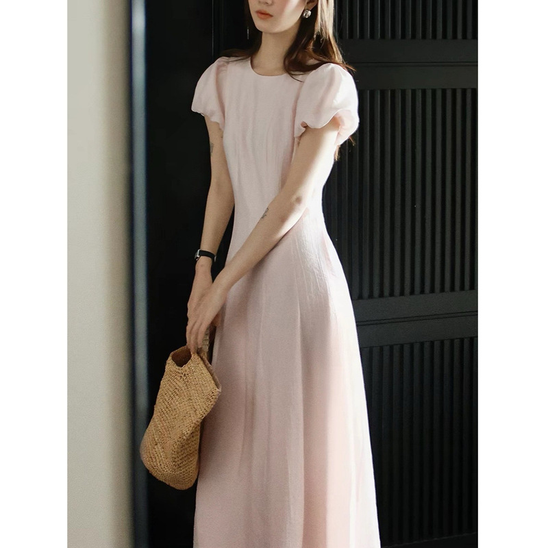 Lalalgow Cream Peach 12-Piece Tencel Heavy-Duty Shimmer Slimming Dress for Women Summer