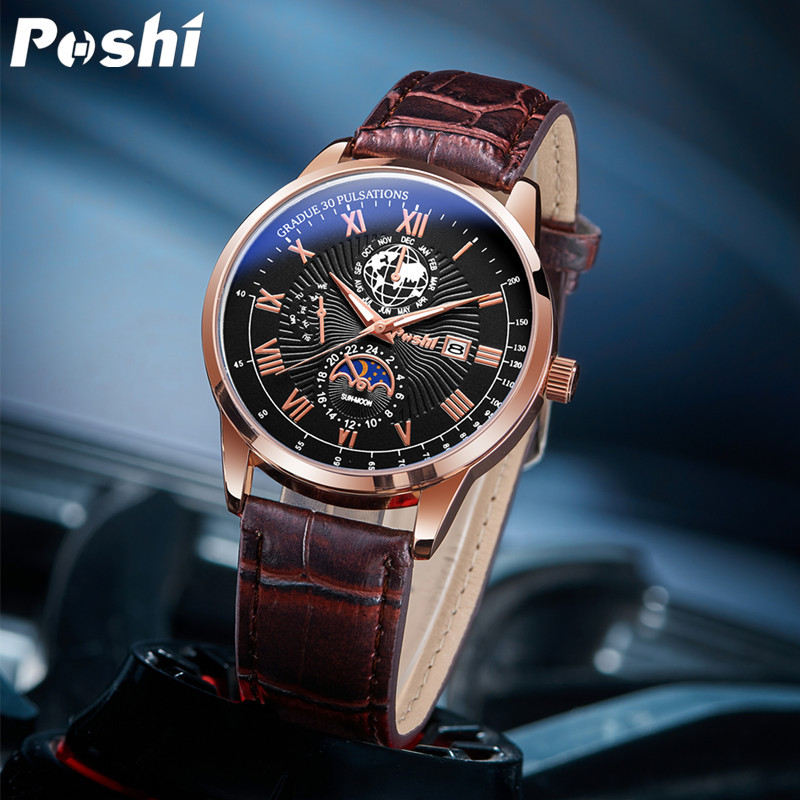 Poshi916 nuevo reloj de cuarzo de los hombres falso de tres ojos impermeable calendario luminoso reloj de moda de negocios para hombres