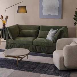 北欧简约现代灯芯绒可拆洗沙发小户型客厅意式极简墨绿色三人沙发