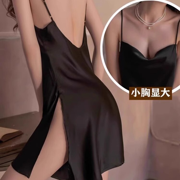 Ice Silk Satin Camisole Nightgown for Women, Summer 2026 New Style, Elegant Slit Sexy Nightdress, High-End Loungewear