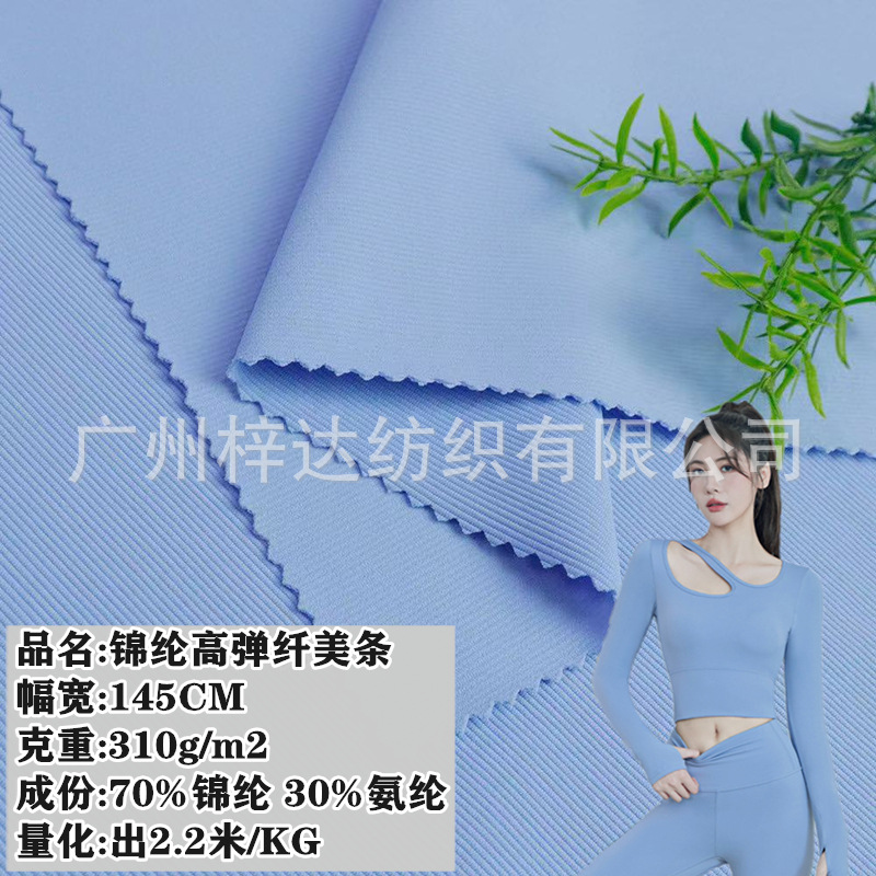 锦纶纤美条 310g锦氨坑条罗纹梯级布 高弹运动瑜伽服裤内衣面料