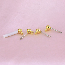 欧美镀浅金色豆豆有吊耳针圆形不锈钢电镀珠针耳钉diy配件批发